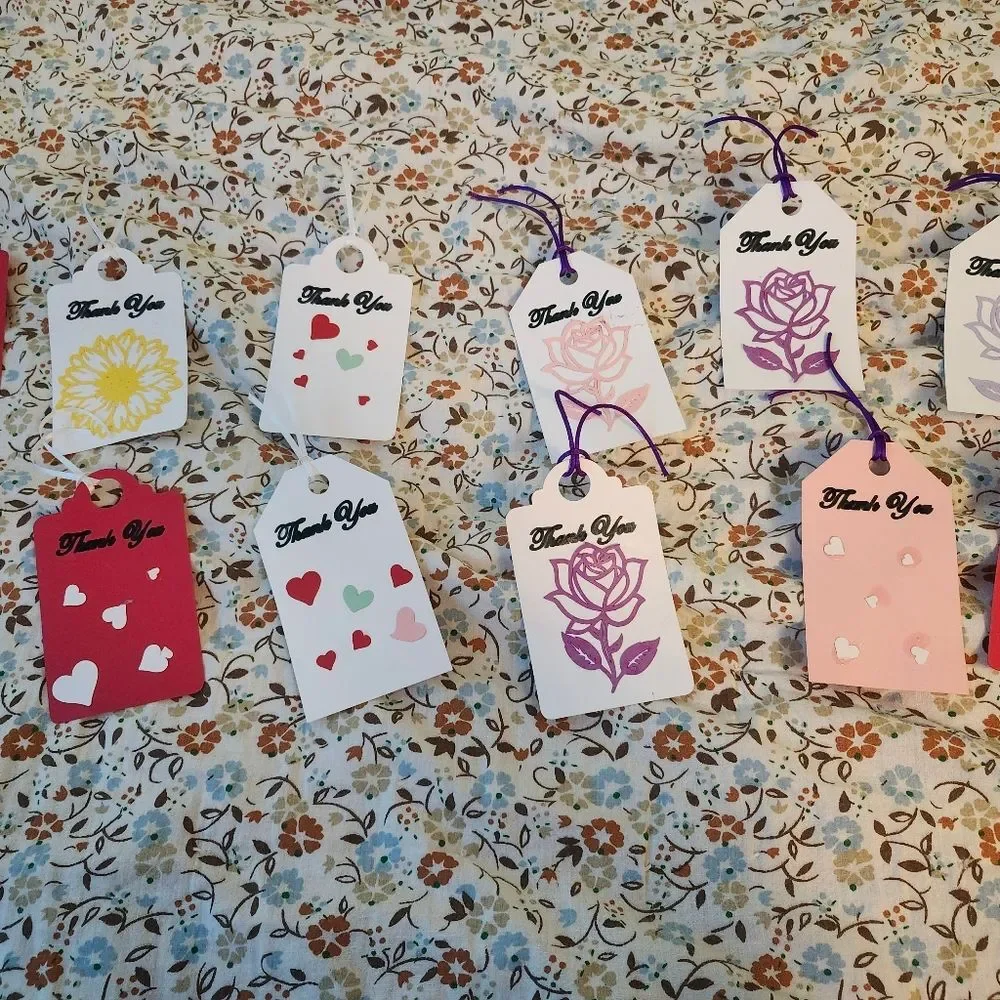 Hand Crafted 3-D Floral Colorful Gift Tags Thank You Cards Set of 12